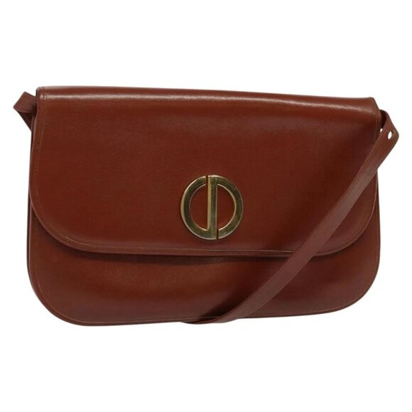 Christian Dior Shoulder Bag Leather Brown Gold Auth fm4829